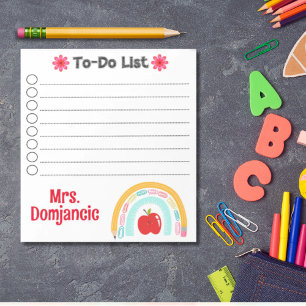 Teacher Personalised Rainbow pencil with apple Notepad