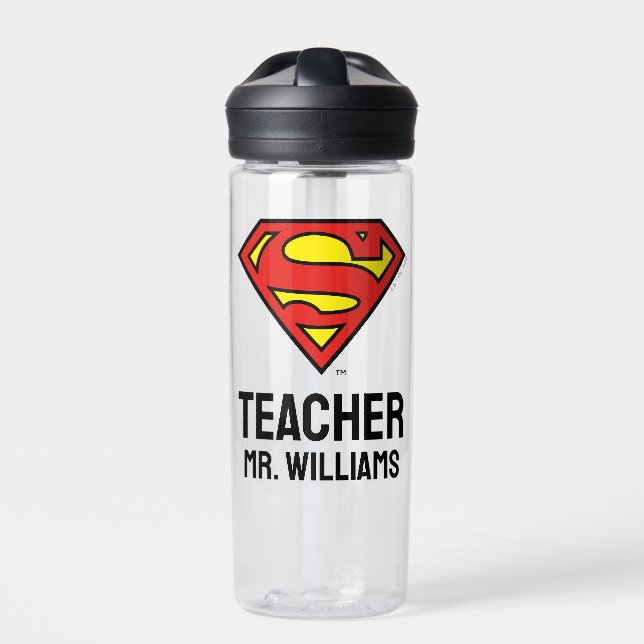Teacher Personalised Superman Logo Water Bottle (Front)