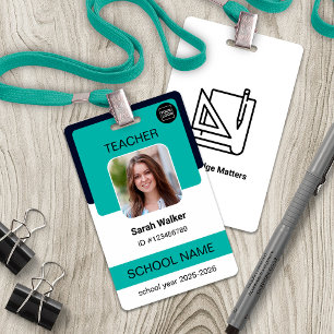 Teacher Photo ID Badge - School Staff - Mint Blue