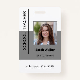Teacher photo ID of an employee or student grey ID Badge