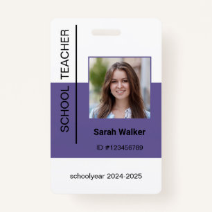 Teacher photo ID of an employee or student lilac ID Badge