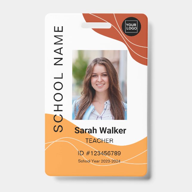 Teacher photo ID of an employee or student yellow  Badge (Front)