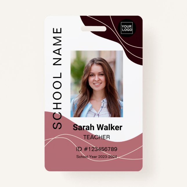 Teacher photo ID of an employee student pink-brown ID Badge (Front)