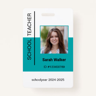 Teacher photo ID of employee or student turquoise ID Badge
