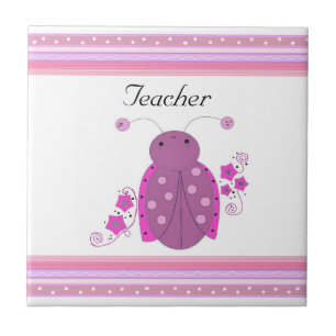 Teacher Pink and Purple Ladybug Ceramic Tile