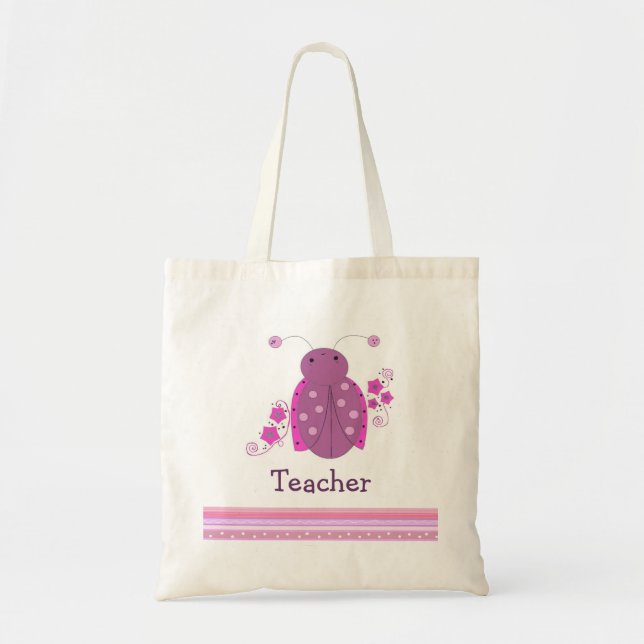 Teacher Pink and Purple Ladybug Tote Bag (Front)