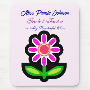 Teacher Pink Flower Mouse Pad