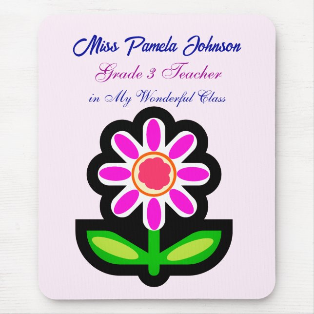 Teacher Pink Flower Mouse Pad (Front)