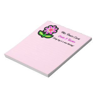 Teacher Pink Notepad with Pink Flower