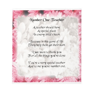 Teacher Poem - Pink Floral edge Design Notepad