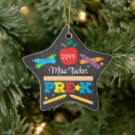 Teacher Pre-K Preschool Crayons Chalkboard Star Ceramic Ornament<br><div class="desc">Pre-K teacher ornament design features an apple, a ruler, crayons, pencils and bold, colourful fun typography! Click the customise button for more options for modifying the text! Variations of this design, additional colours, as well as coordinating products are available in our shop, zazzle.com/store/doodlelulu. Contact us if you need this design...</div>