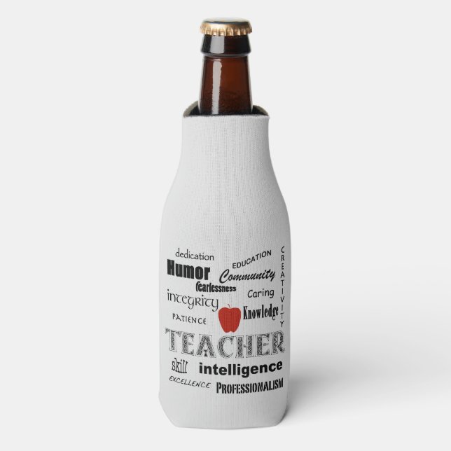 Teacher Pride Text Design-Red Apple Bottle Cooler (Bottle Front)