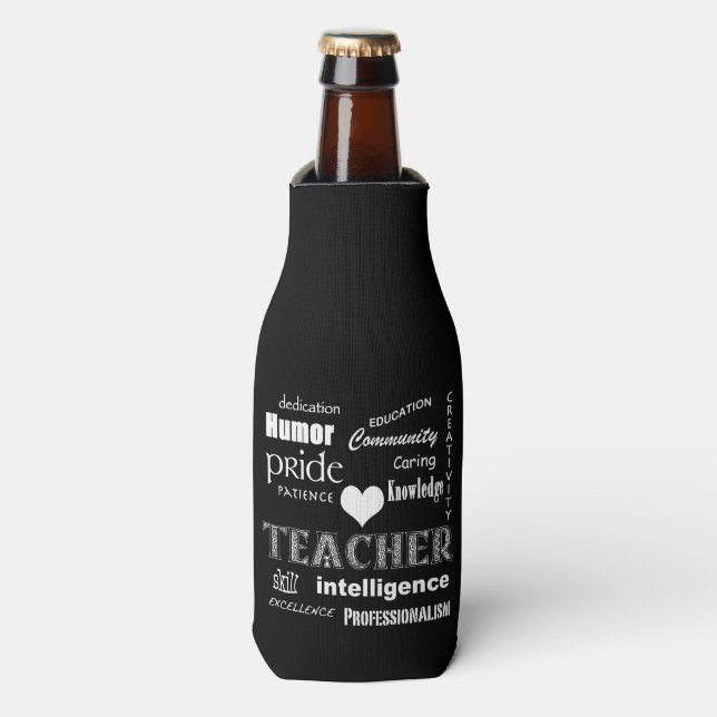 Teacher Pride-White Heart Bottle Cooler (Bottle Front)