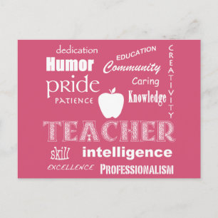 Teacher Pride+White Text Design/Pink Postcard