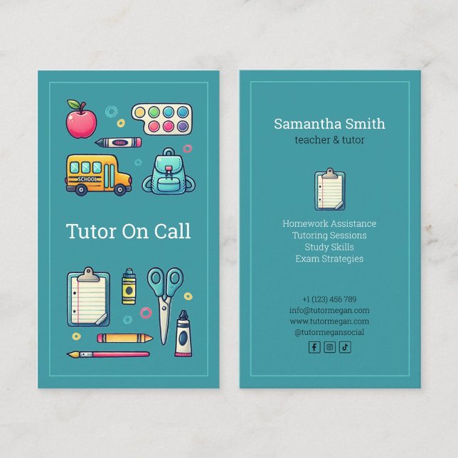 teacher private tutor blue domicile tutor business card (Creator Uploaded)