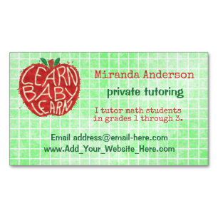 Teacher Private Tutor Learn Baby Apple and Grid Magnetic Business Card