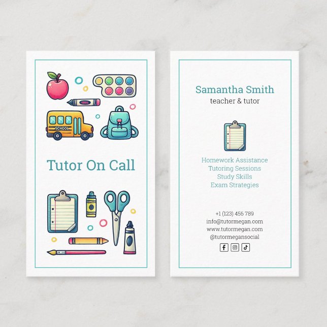 teacher private tutor white address business card (Creator Uploaded)
