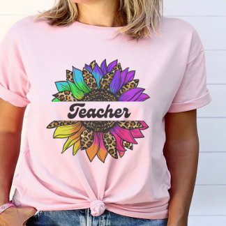 Teacher Profession Rainbow Sunflower T-Shirt