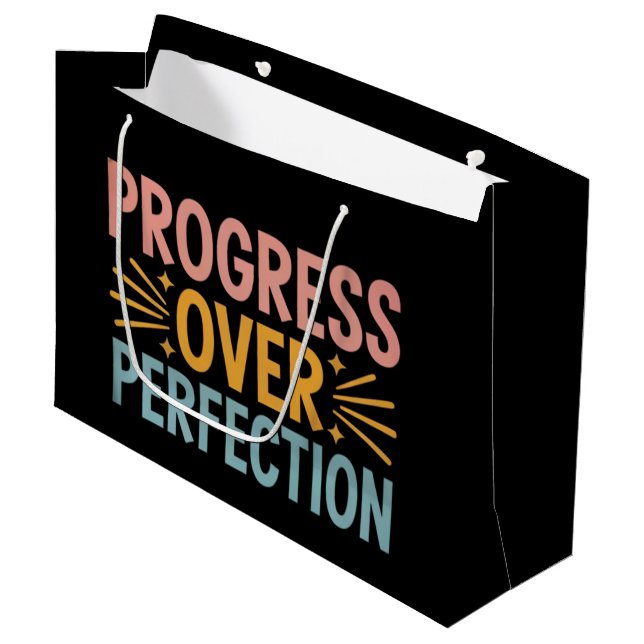 Teacher Progress Over Perfection Back to School  Large Gift Bag (Front Angled)