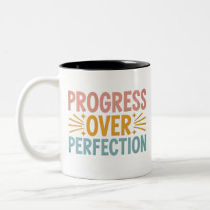 Teacher Progress Over Perfection Back to School  Two-Tone Coffee Mug