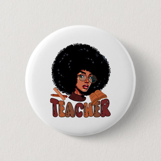 Teacher Proud Job Team Costume Afro Man Black Hist 6 Cm Round Badge (Front)