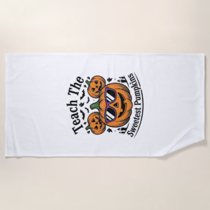 Teacher Pumpkin Shirt Cute Halloween Class Design_ Beach Towel