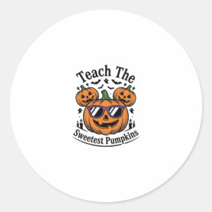 Teacher Pumpkin Shirt Cute Halloween Class Design_ Classic Round Sticker