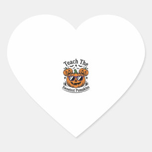 Teacher Pumpkin Shirt Cute Halloween Class Design_ Heart Sticker