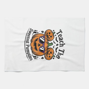 Teacher Pumpkin Shirt Cute Halloween Class Design_ Tea Towel