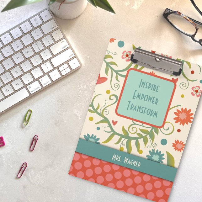  Teacher Quote Name Pretty Floral Customised Clipboard (Creator Uploaded)
