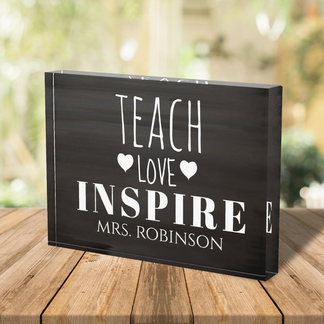 Teacher Quote Personalised  Photo Block (Teach, Love, Inspire, teachers custom quote photo block)