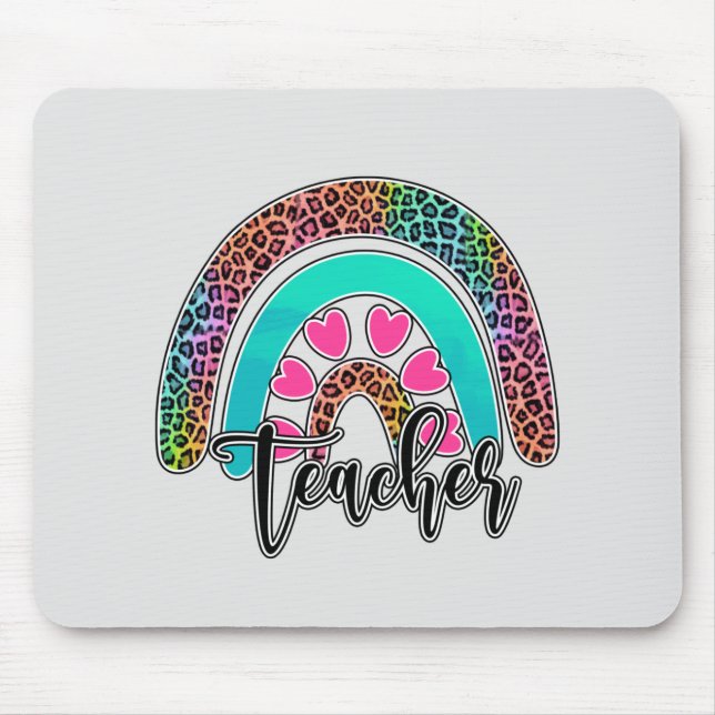 Teacher Rainbow – Colourful Leopard Print Mouse Pad (Front)