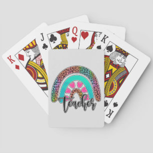 Teacher Rainbow – Colourful Leopard Print Playing Cards
