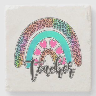 Teacher Rainbow – Colourful Leopard Print Stone Coaster