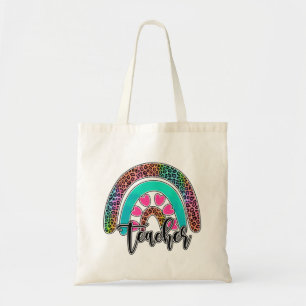 Teacher Rainbow – Colourful Leopard Print Tote Bag