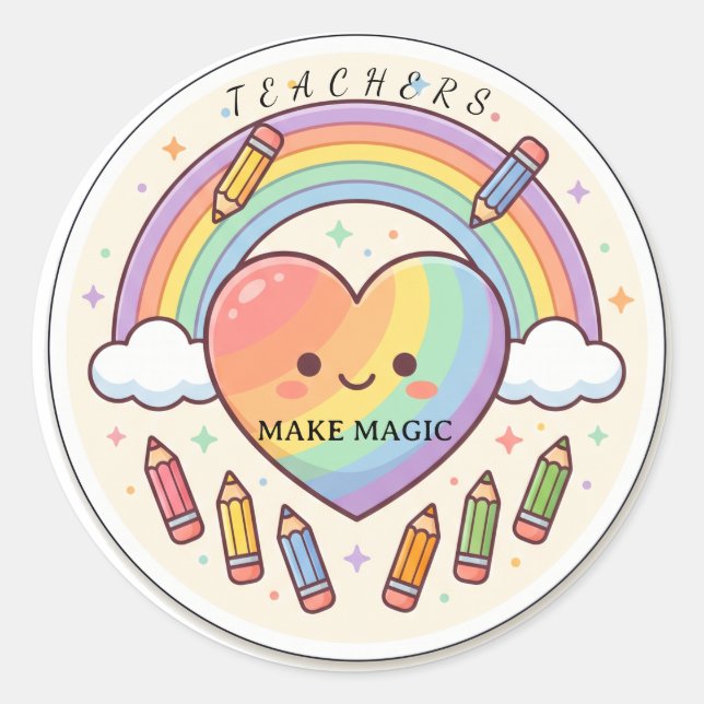 Teacher Rainbow Heart Sticker (Front)