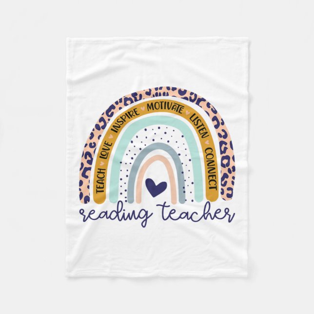 Teacher Rainbow Leopard Print Reading Specialist  Fleece Blanket (Front)