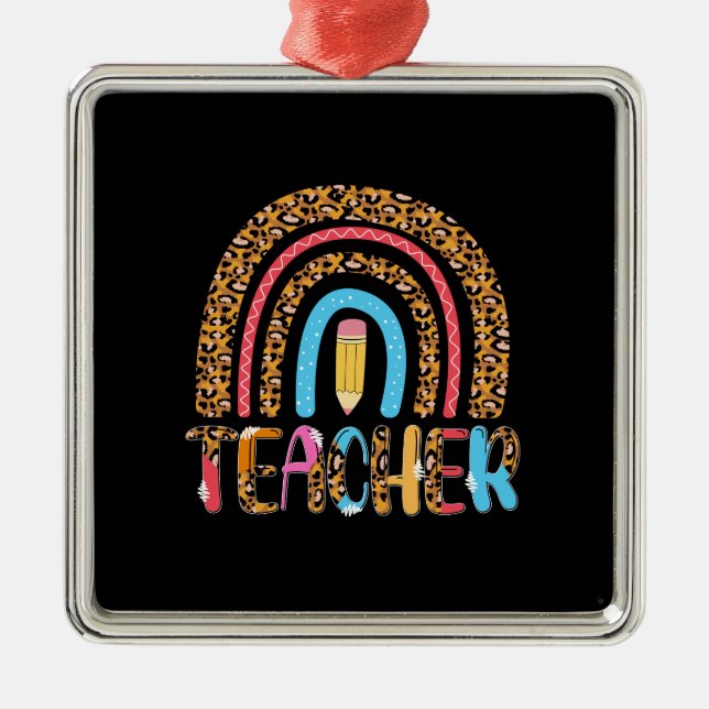 Teacher Rainbow Metal Ornament (Front)
