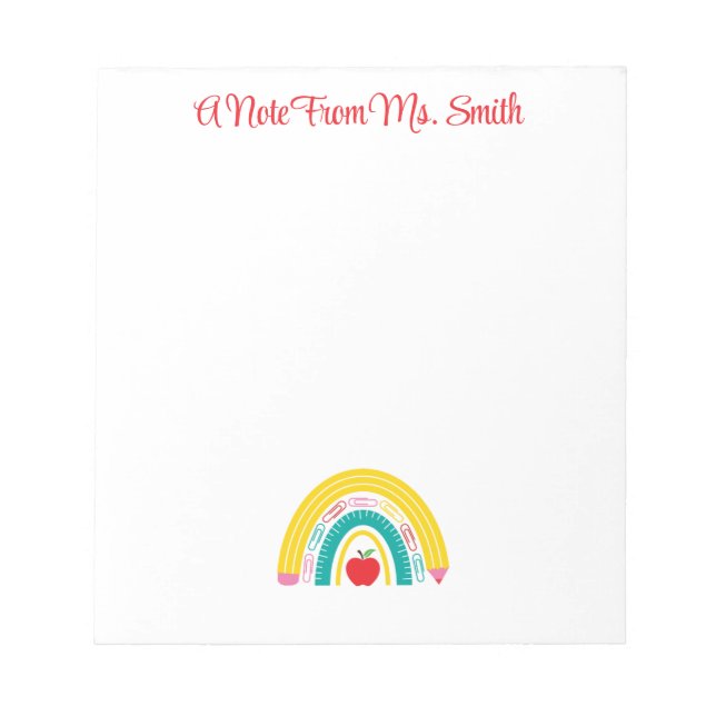  Teacher Rainbow Notepad with Apple Accent (Front)