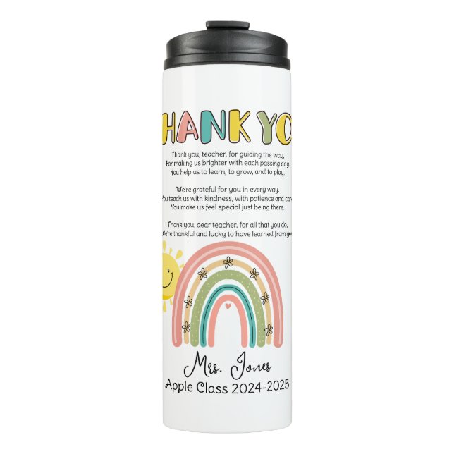 teacher rainbow poem end of year greetings thermal tumbler (Front)