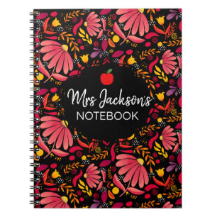 teacher red and black floral pattern notebook