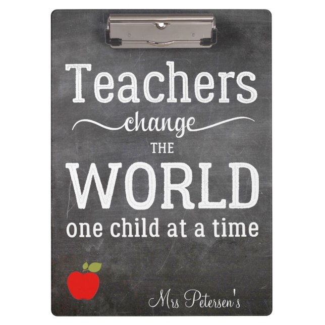 Teacher red apple chalkboard typography quote clipboard (Front)