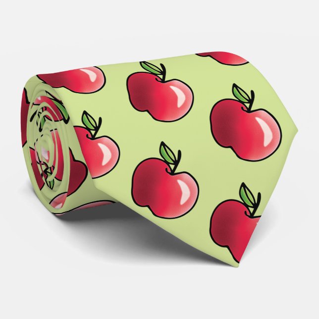 Teacher Red Apple Green Pattern Tie (Rolled)