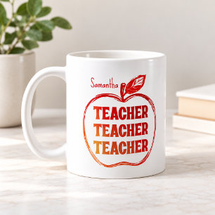 Teacher Red Apple Sketch Personalised Coffee Mug