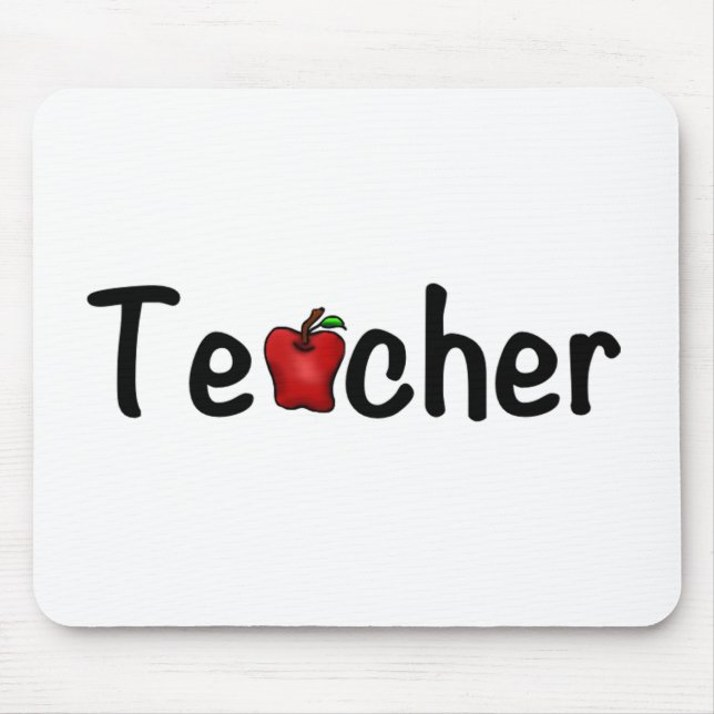 Teacher Red Apple Whimsical Happy Design Mouse Pad (Front)