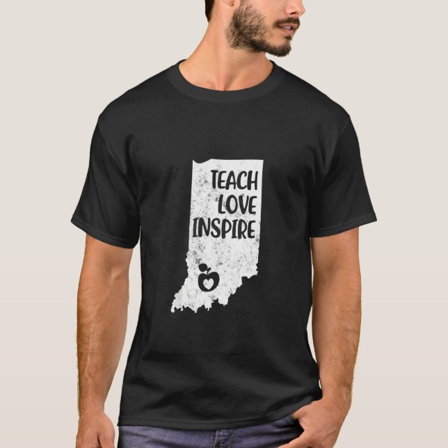 Teacher Red For Ed Indiana Teach Love Inspire T-Shirt (Front)