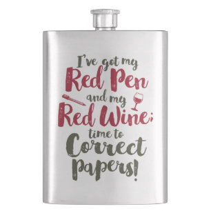 Teacher Red Pen Red Wine Hip Flask