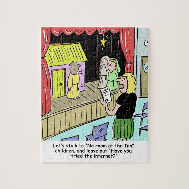 Teacher Rehearsing Nativity Play Cartoon Jigsaw Puzzle (Vertical)