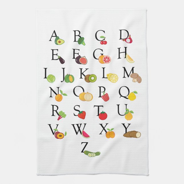 Teacher Retirement A to Z Fruit Veg Alphabet Tea Towel (Vertical)