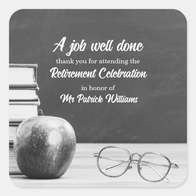 Teacher Retirement Chalkboard Apple Books Noir  Square Sticker (Front)